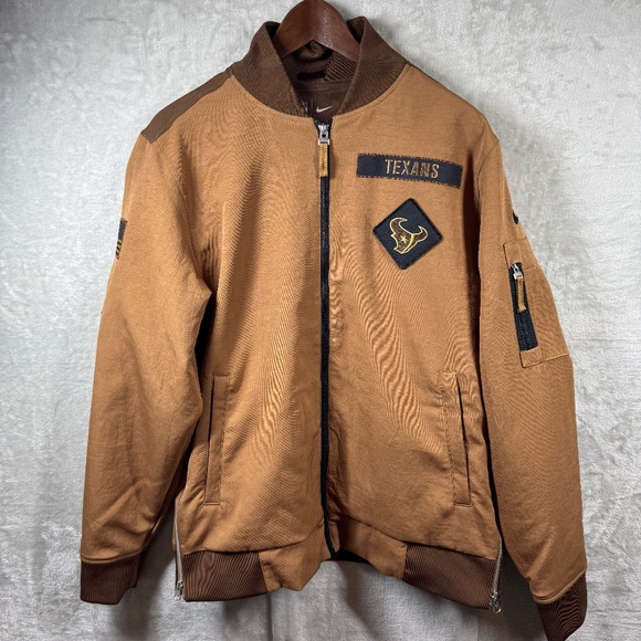 Houston Texans NFL Nike Bomber Jacket Mens Medium Brown Salute To Service Lined